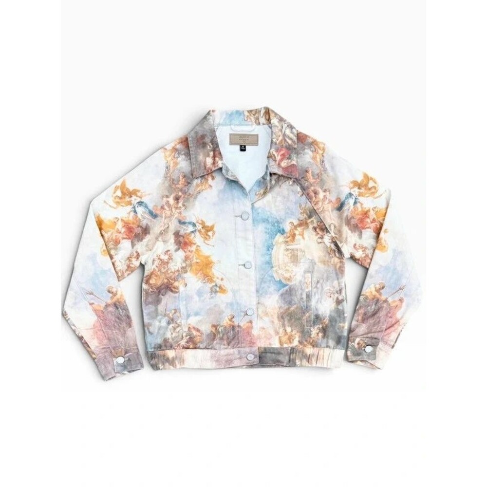 Angelcore Renaissance Baroque Blank NYC Cherub Fresco Print Trucker Jacket - M